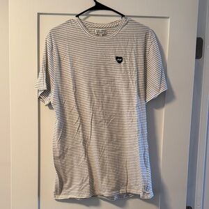 Men's Bank Journal White Striped Crewneck Tee with Black Heart Patch